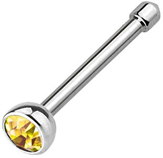 beyoutifulthings Nasen-Piercing KRISTALL Nasen-Ring Nasen-Stecker Press Fit Stift Chirurgenstahl Silber Topas-Gelb Stab-Dicke 1mm