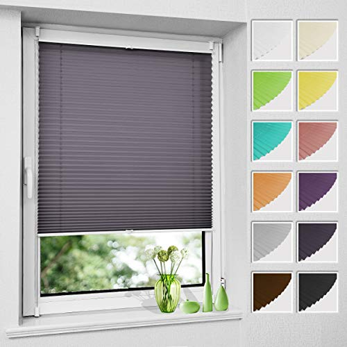 Allesin Plissee ohne Bohren Plissees Klemmfix Anthrazit 115x130cm(BxH), Plisseerollo Faltrollo mit Klemmträger, Jalousie Rollos für Fenster und Tür, Sichtschutz und Sonnenschutz