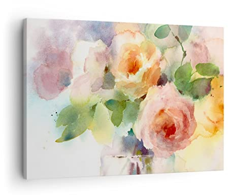 Bilder auf Leinwand Rose Blume Garten Leinwandbild mit Rahmen 70x50cm Wandbilder Dekoration Wohnzimmer Schlafzimmer Küche Deko Klein Wanddeko Bild Wand Kunstdruck Art Wall Decor Canvas AA70x50-3910