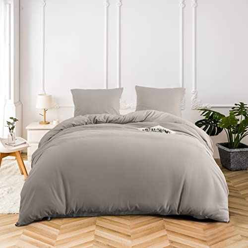 AYSW 16 Couleurs Sets de Housses de Couettes 220x240 cm Double Fermeture Éclair 3 Pièces Microfibre Brossée 100 Fils/cm² + 2 Taies d'oreiller 65x65 cm Kaki Parure de Lit Adulte 2 Personnes