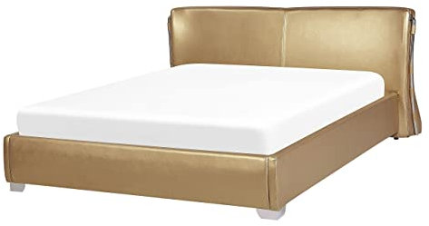 Beliani Extravagantes Lederbett in Gold 140x200 cm Paris