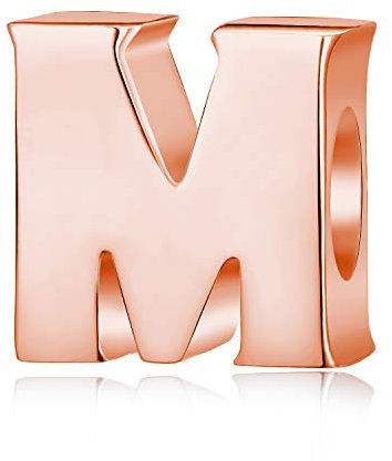 Charm con lettera dell'alfabeto A-Z, in vero argento sterling 925, adatto per braccialetti Pandora (colore: oro rosa, lettera M)