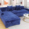LINGKY Velvet Plüsch Schonbezug Sofa, rutschfeste Stretch Sofabezug Schonbezug Soft Thick Sofa Protector Für L-förmige Schnittcouch (Navy blau,4 Seater(230-300cm))