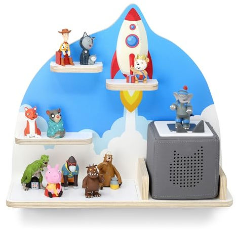 stadtecken Kinder Regal für Musikbox I Geeignet für die Toniebox und ca. 35 Tonies I Perfekte Aufbewahrung für Kinderzimmer I zum Aufstellen oder Aufhängen (Rakete, Mittel)