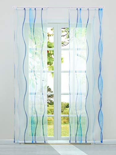 HeichkelL 2 Stück Voile Bedruckte Schiebegardine »Perlendruck« Halbtransparenter Flächenvorhang Hochwertiger Schiebevorhang mit Klettband und Beschwerungsstangen Blau BreitexHöhe 57x245 cm