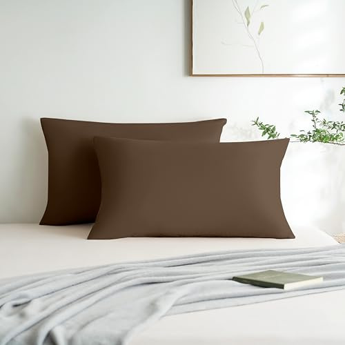 MOHAP Lot de 2- Taies D'oreiller 50x70cm Café Housse D'oreiller Avec une fermeture éclair en Microfibre