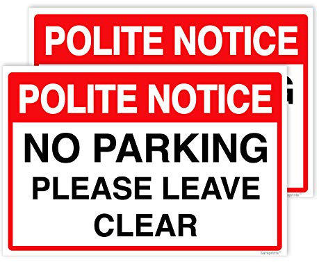 Lot de 2 panneaux de signalisation « No Parking » en vinyle imperméable avec inscription « Please Keep Driveway Clear » 200 mm x 300 mm V1177