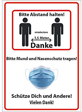 Alu Dibond Hinweiss Schild Maskenpflicht Mindestabstand Abstand halten Schutz