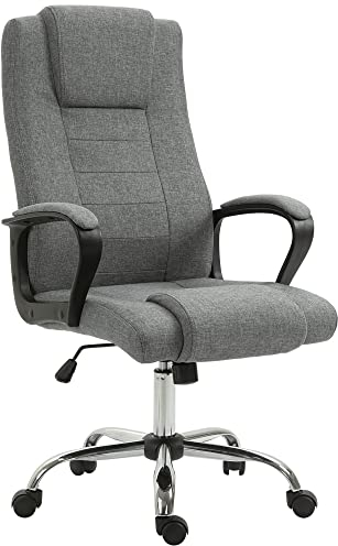 Vinsetto Bürostuhl Computerstuhl mit Wippenfunktion Kopfstütze ergonomischer Schreibtischstuhl drehbar höhenverstellbar Leinen-Touch Dunkelgrau 62 x 76 x 110-119 cm