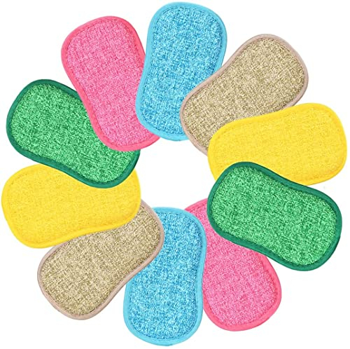 Hihamer Eponge 10pcs Éponges Microfibres Lavable et Réutilisable Éponge Vaisselle et Multiusage Antibactériennes et résistantes pour Nettoyer Couleur Aléatoire