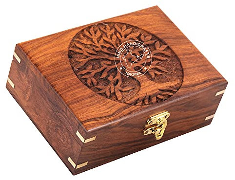 Hind Handicrafts Wooden Urn Box for Human Ashes – Handcrafted Cremation Urn with Secure Lid – Memorial Funeral Keepsake for Adults – Premium Wood Urn (7''x5.5''x3.5'')