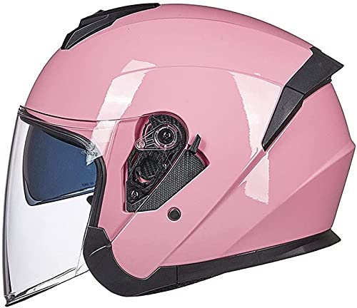 Casque Moto Jet Homme ECE Homologué- Casque Femme Scooter Ouvert Adulte Vintage Double Visière-Rose B,M