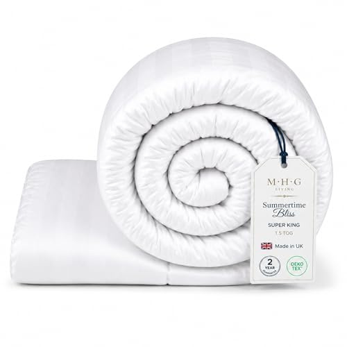 MHG Living 1.5 Tog Summer Super King Duvet - Lightweight Cooling Hollowfibre Quilt for Hot Sleepers, OEKO-TEX Certified, Made in UK, Hypoallergenic & Breathable, Machine Washable Bedding, 260x220cm