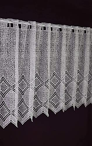 Plauener Spitzen und Stickereien Scheibengardine - Anfertigung nach Maß - Bistrogardine Vintage Höhe 45 cm - Breite der Gardine durch Stückzahl in 10 cm Schritten wählbar weiß
