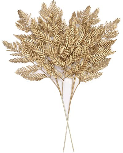 Goldfarne, künstliche Pflanzen, groß, 76.2 cm, 2 Stück, Weihnachtsdekorationen, Cattree, künstliche goldene Boston-Blätter, Kunststoff, Farn, Palmensträucher, künstliche Blätter, Hochzeit, DIY-Dekor