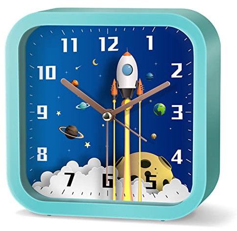 EXQULEG Kinderwecker Jungen Ohne Ticken, Kinder Wecker Weltraum Astronauten, Analoger Wecker Reisewecker für Junge Mädchen und Schüler (Blau,Platz)