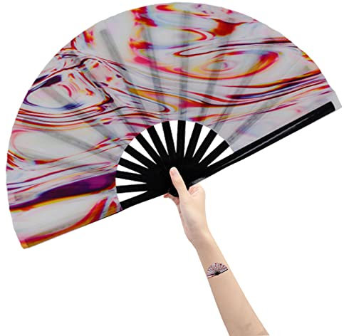 Amajiji Large Folding Hand Rave Fan Popping Fan for Line Dancing Clacking Fans for Boots On The Ground Dance,Party,Decoration,Festival (Holographic)