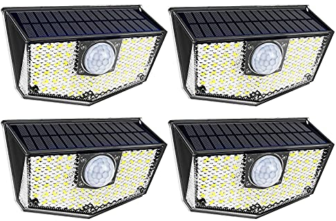 OUSFOT Solarlampen für Außen mit Bewegungsmelder, [4 Stück] 60 LEDs Solarleuchten für Außen IP67 1200mAh 3 Modi Wandleuchte Aussen für Garten,Zaun Wasserdicht, Schwarz, OSF2020009-new