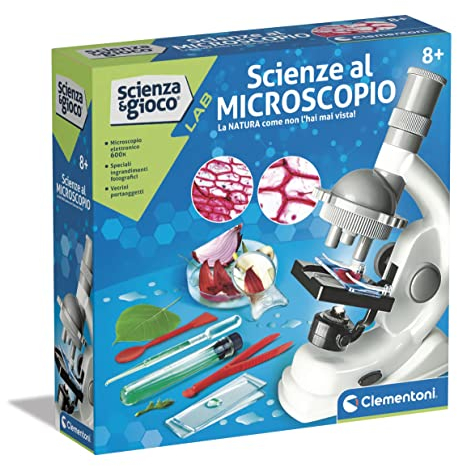 Clementoni - 19309 - Wissenschaft und Spiel Labor - Wissenschaften am Mikroskop, Labor Optisches Mikroskop mit über 50 wissenschaftlichen Experimenten für Kinder ab 8 Jahren (Spiel auf Italienisch)