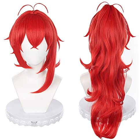 Anime Cosplay Perücke, Genshin Impact Perücke, mit Kostenloser Perückenkappe, für Halloween, Party, Karneval, Nachtleben, Konzerte, Hochzeiten (Diluc Ragnvindr)