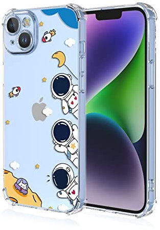 HONLEN Hülle für iPhone 14 Case, (6.1 Inches) Transparent Farbverlauf Design TPU Silicone Handyhülle, Verstärkung mit Vier Ecken Cover - Astronaut 1
