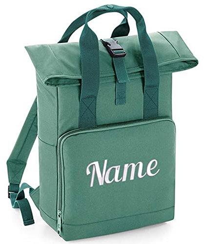 Elefantasie Rucksack mit Name bestickt Rolltop für Kinder und Erwachsene Salbeigrün S