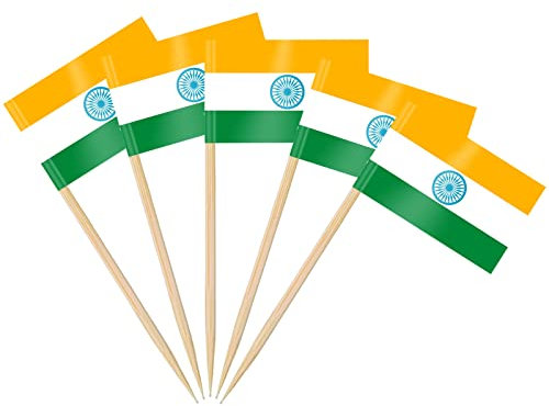AhfuLife 100/200 Stück Cocktail Stick Flaggen, Zahnstocher Flagge für Sandwich Lebensmittel Cupcake Toppers Cocktail Obst Geschirr Party Supplies Pub Decor (200 Stück, Indien Zahnstocher Flagge)