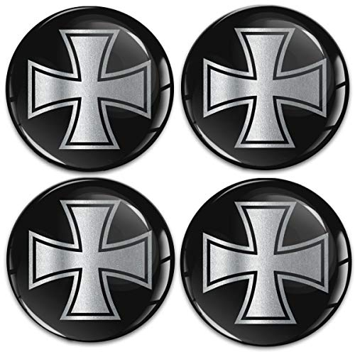 Biomar Labs® 4 x 68mm Aufkleber 3D Silikon Schwarz Silber Iron Cross Eisernes Kreuz Für Radkappen Nabenkappen Radnabendeckel Rad-Aufkleber Nabendeckel A 11268