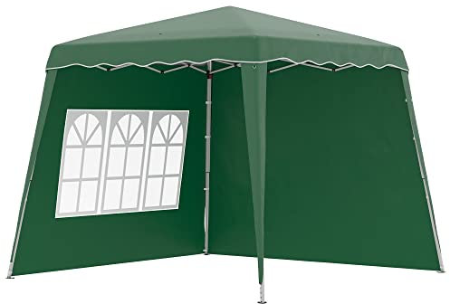 Outsunny Carpa Plegable Pop-up 3x3 m Cenador Pabellón de Jardín con 2 Paredes Laterales Altura Ajustable y Bolsa de Transporte Protección UV50+ Impermeable Gazebo para Camping Fiestas Exterior Verde