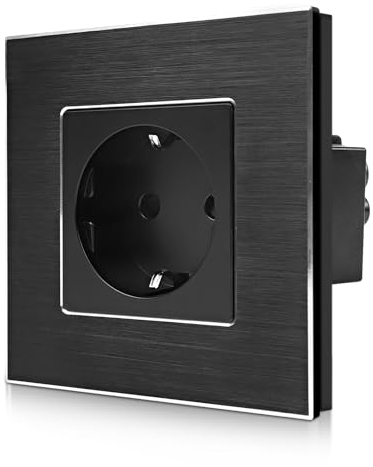 CNBINGO Enchufe Schuko de aluminio, empotrable, doble enchufe, negro, USB, enchufe de pared con marco de aluminio