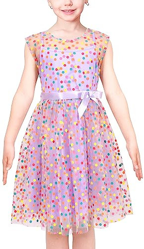 Sunny Fashion Vestito Bambina Multicolore Arcobaleno A Pois Retro Viola Tulle Festa Toga 8 Anni