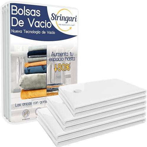 Stringari Bolsas Vacio Ropa paquete de 6 piezas: 2 XL 100x80-2 L 80x60-2 S 60x40 - Bolsas al Vacio Ropa Premium Quality para almacenamiento