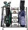 GYMAX Golf Storage Rack, Extra Large Golf Bag Stand Storage Rack with Lockable Universal Wheels and Removable Hooks, All-in-1 Golf Garage Organizer for Golf Clubs (122 x 40 x 103cm)