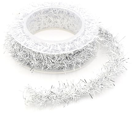 1 Rollen 1.5 Meter Weihnachten Lametta Girlande, Weihnachten Girlande Glänzend Lametta Metallische Lametta Girlanden für Christbaumschmuck Weihnachtsbaum Kranz Festliches Hochzeit Party,Silber