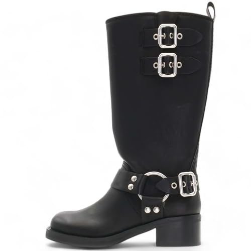 Steve Madden Eastern schwarzer schwarzer röhrenförmiger Damenstiefel mit Schnallen ohne Reissverschluss