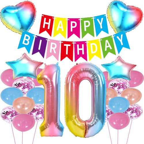 ZWWsullo geburtstagsdeko mädchen 10 geburtstag Luftballon 10 Geburtstag Dekoration Set 10 Geburtstag Deko Regenbogen 10 Geburtstag Deko Helium Folienballon Riesen Helium Happy Birthday Party