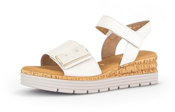 Gabor Damen Keilsandalen, Frauen Sandalen,Moderate Mehrweite (G),Wedge-Heel,flach,Sommerschuhe,Freizeitschuhe,Creme (Uni+Gold),42 EU / 8 UK