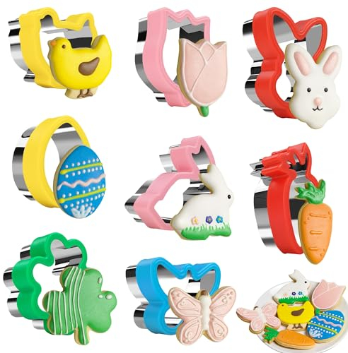 8stk Oster Ausstechformen Set, Brotausstechformen für Kinder, Sandwich Keksausstecher Set, Hase, Küken, Ei, Karotte, Kaninchenkopf, Kleeblatt, Schmetterling und Tulpen