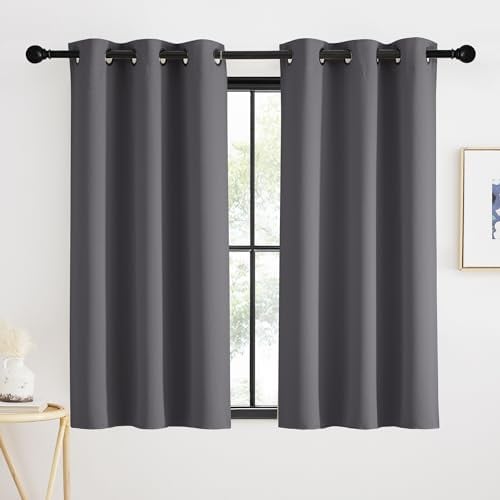 KGORGE Scheibengardinen Blickdicht Küchengardinen Kurz Ösenschal 2er Set 90 x 90 cm(HxB) Verdunklungsvorhänge Grau Fenster Vorhang Thermovorhang Hitzeschutz