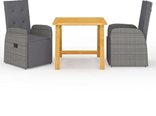 QJBSAVVA 3-TLG Garten-Essgruppe, gartenstühle gartenbank wetterfest polsterbank Balkon Tisch Geeignet für Flur Balkon Café Strand Grau