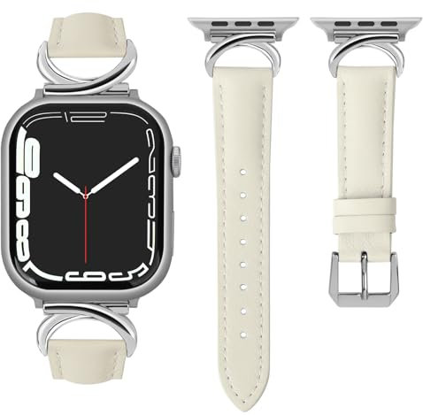 mxiixnai Correa para Apple Watch, Correa de Cuero Compatible con 38mm 40mm 41mm 42mm, Apple Watch Band para iWatch Series 10 9 8 7 6 5 4 3 2 1 SE,Luz Estelar/Plata