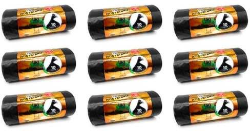 Acan Tradineur - 9 rollos de 10 bolsas de basura XXL, plástico reciclado, resistentes y antigoteo, ecológicas, reciclables, aptas para cubos (Negro - 180 litros - 115 x 150 cm - Total 90 uds)