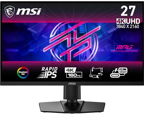 MSI MPG274URF QD - Monitor de computadora de 27 Pulgadas 3840 x 2160 (UHD), 160 Hz, sincronización adaptativa, HDMI, DisplayPort, Montaje VESA, inclinación, Altura Ajustable, Altavoz, 0,5 ms, Negro