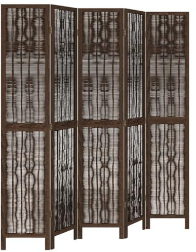 vidaXL Raumteiler 5-TLG., Paravent Faltbar für Innenbereich, Trennwand Verbrannter Optik, Spanische Wand Sichtschutz Umkleide, Dunkelbraun Massivholz Paulownia