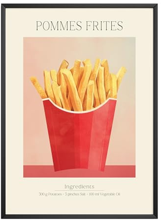 MJ-GRAPHICS - Poster Pommes - Bild mit Speisen Rezept & Zutaten - Wandbild Din A4 in Galerie Qualität mit extra dickem 300g Posterpapier - Retro Poster FineArt Kunstdruck ohne Bilderrahmen