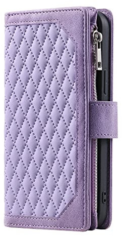 Unichthy For Sony Xperia 1 VI 2024 Zipper Case 7 Card Holder with Strap Shockproof Leather Flip Wallet Purse Handbag Zip Pocket Phone Cover Magnetic Stand Skin for Sony Xperia 1 VI 2024 Light Purple