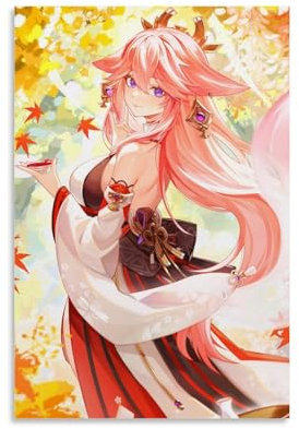 FBBINKA Game Genshin Impact Yae Miko, Wohnzimmer-Dekor, moderne ästhetische Wandkunst, Poster, Geschenk für Freunde, ungerahmt, 20 x 30 cm