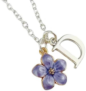 Personalised Purple Flower Necklace, initial charm silver plated or sterling silver, Floral Nature botanical jewellery, bridesmaid princess gift mother’s day valentine’s birthday wife girlfriend