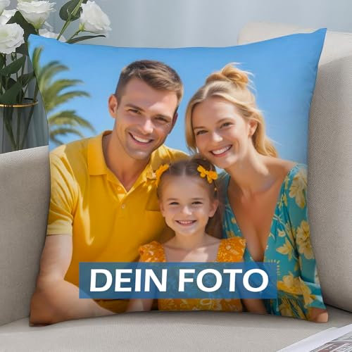 JONZIN Kissen mit Foto Bedrucken Lassen - Selbst Gestalten Kissen Personalisiert Doppelseitiger FotoKissen-Bezug 100% Polyester Personalisierte Geschenke Mann Frau (35 × 35 cm)