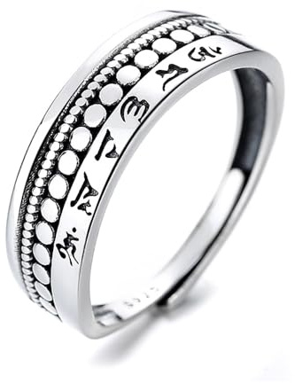 925 Sterling Silber Om Ohm Aum Open Einstellbare Ringe, tibetische Ringe, buddhistische Ringe, Amulett-Ringe, Feng Shui Ringe, MANI Mantra Ring Schmuck Geschenk